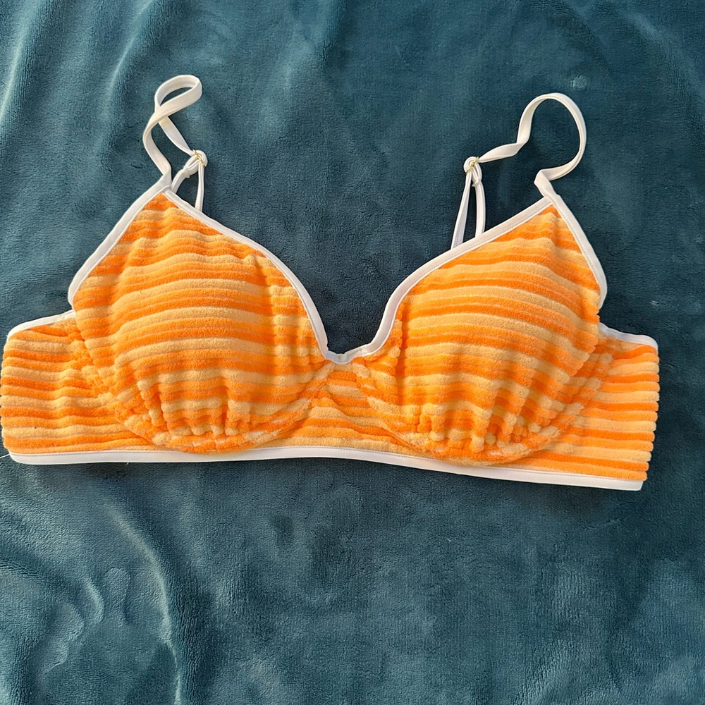 No Boundaries Orange and White Striped Bikini Top